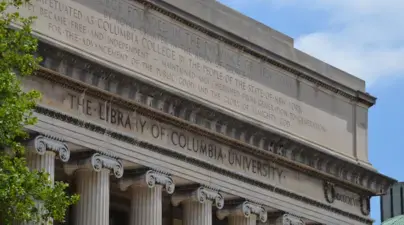 The columns and inscription on the front of Butler Library.